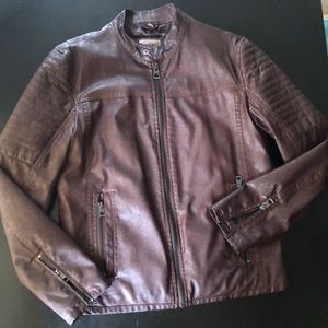 [GUESS] Men’s Brown Faux Leather Jacket